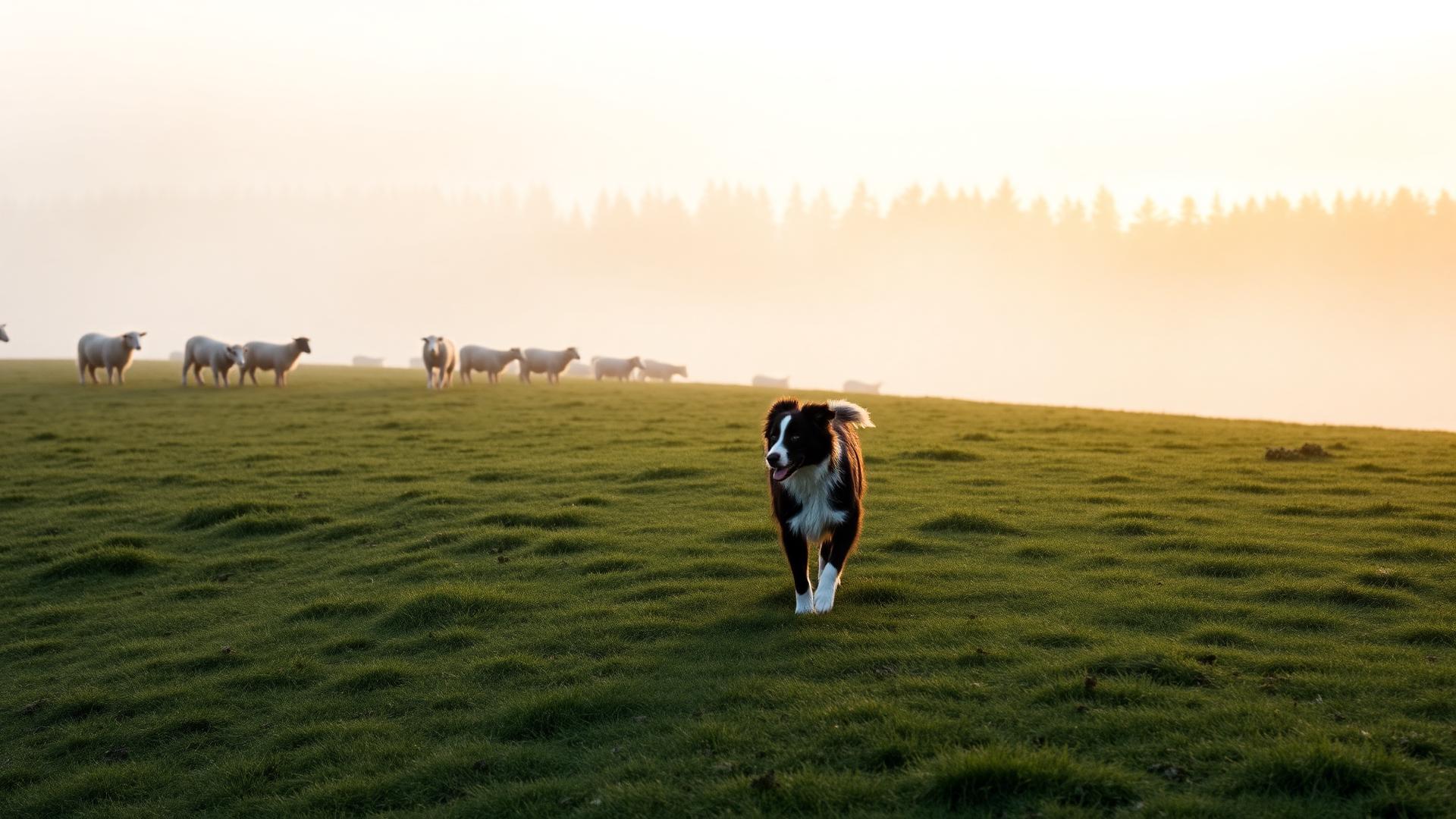 Border collie gjeter sau på en eng i Øvre Eiker